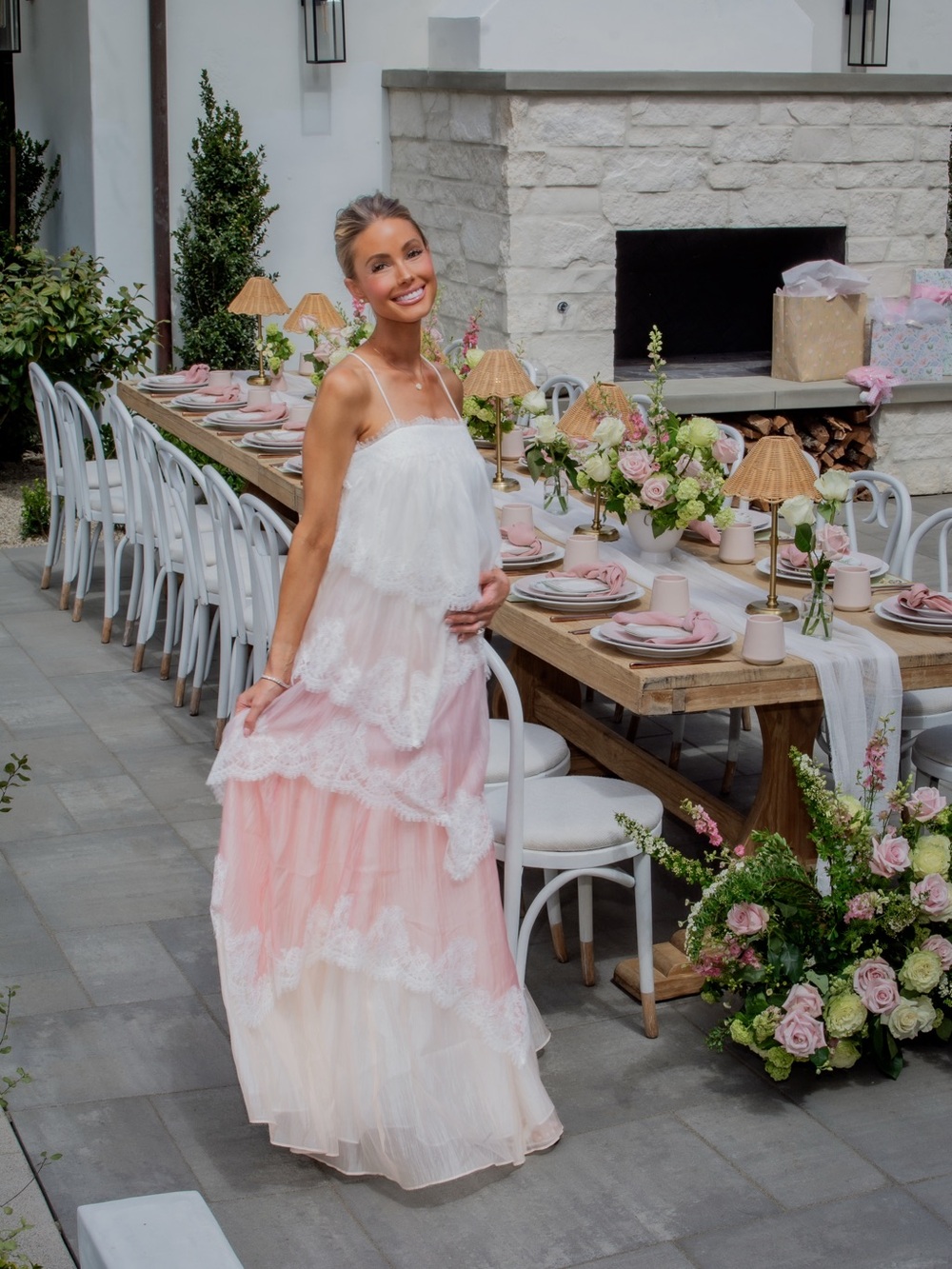 Aje Tiered Lace Maxi Dress in Blush and Ivory - Picture 6 of 8
